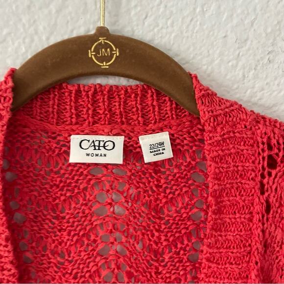Plus Size Coral Open Cardigan Tangerine Tomato Open Weave  Size 22/24W - Picture 2 of 7